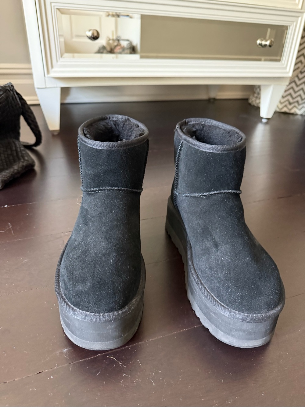 UGG Black Suede Platform Short Boots